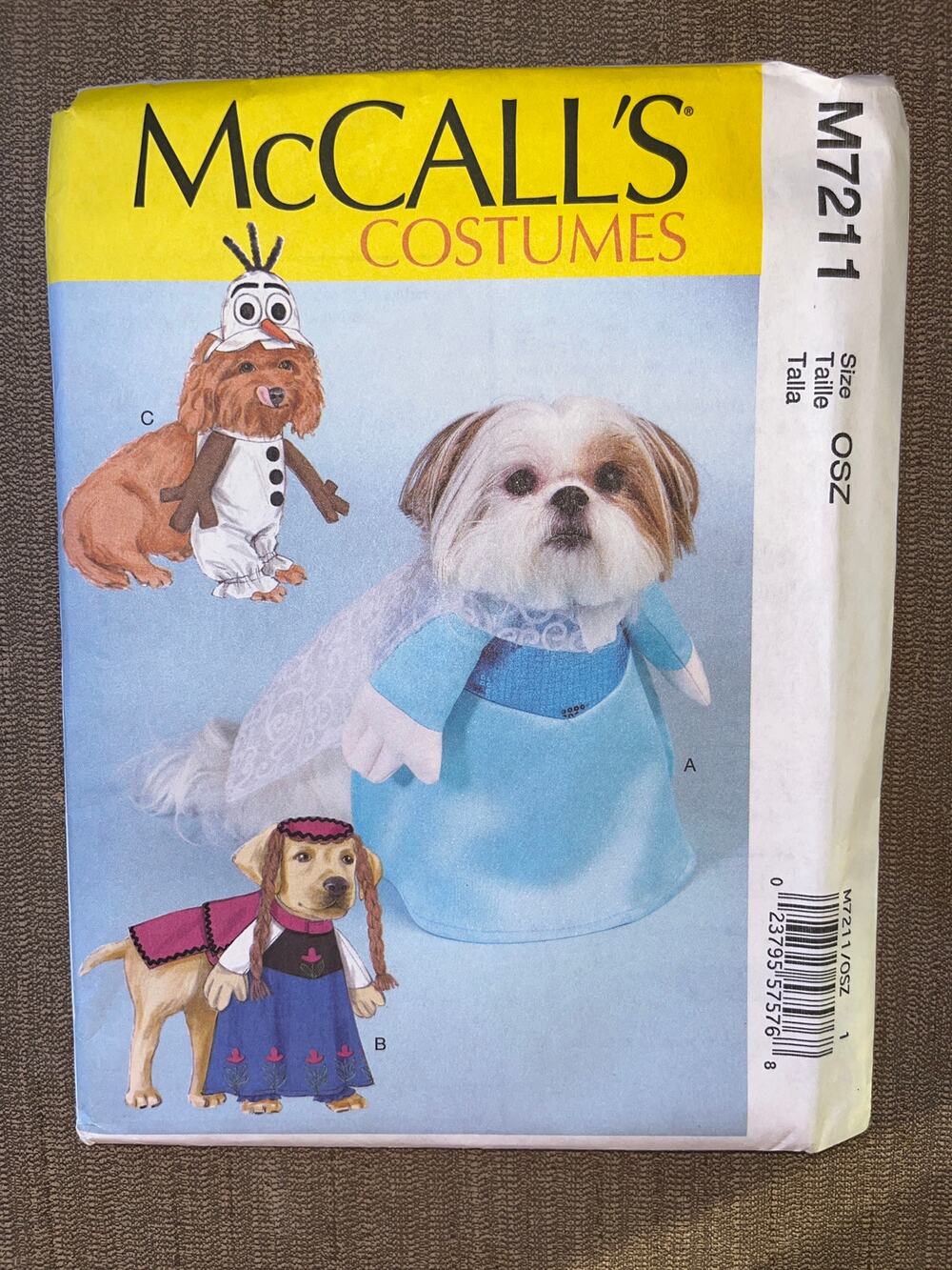 McCalls Sewing Pattern M7211 Frozen Anna Elsa Olaf Disney Dog Costume UNCUT